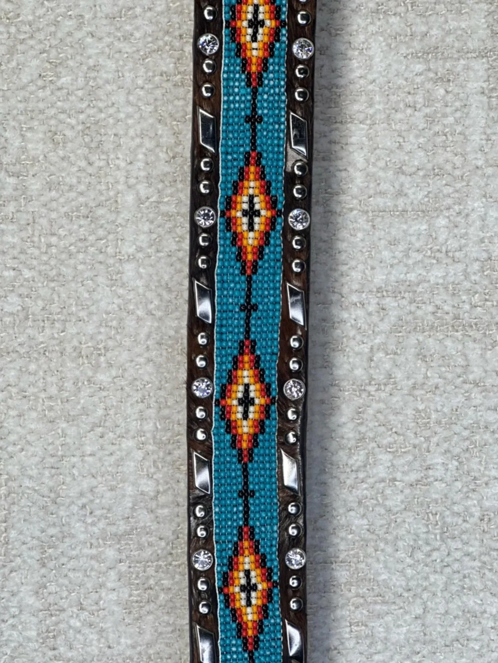 Ariat Southwest Beaded Hair-On Belt Med. Aztec Colorful Rhinestone Western